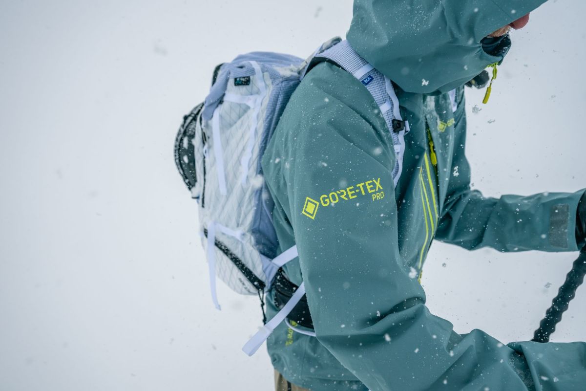 a skier wearing a gore-tex epe jacket