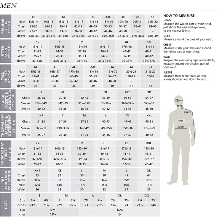 Pendleton Clothing Size Chart