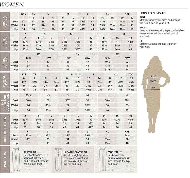 Women's Tops & Tees Size Chart.