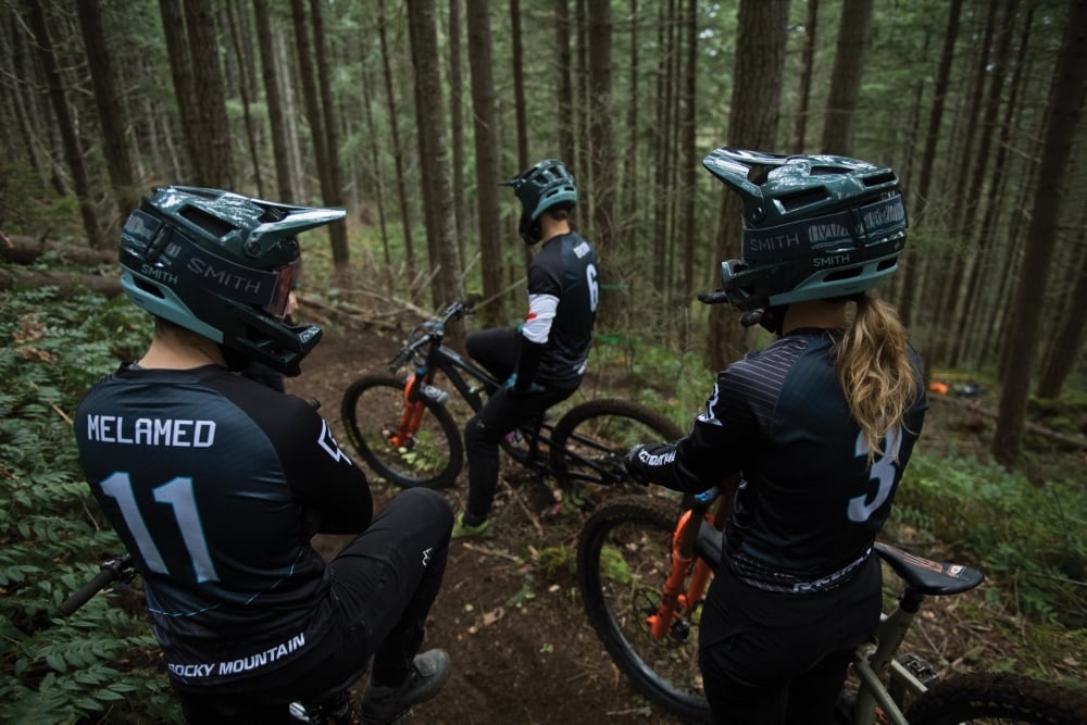 Mountain Bikers Wearing Full Face Bike Helmets