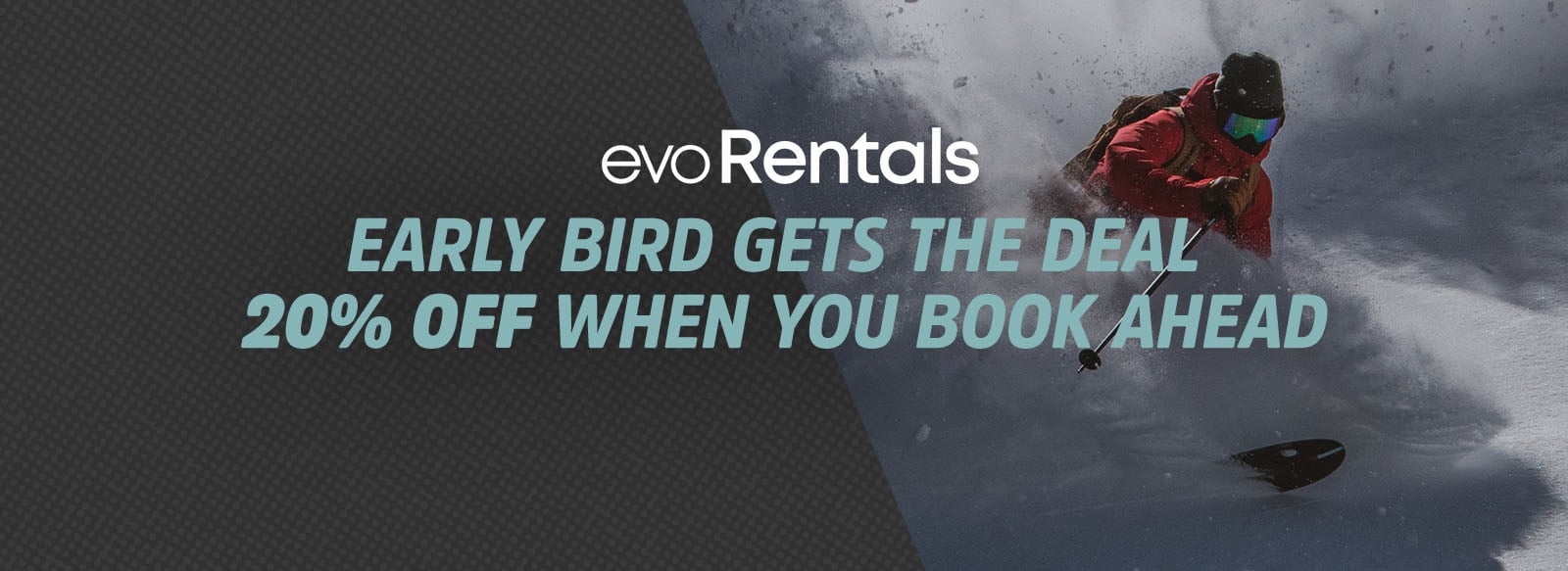 Skier in powder on rental skis