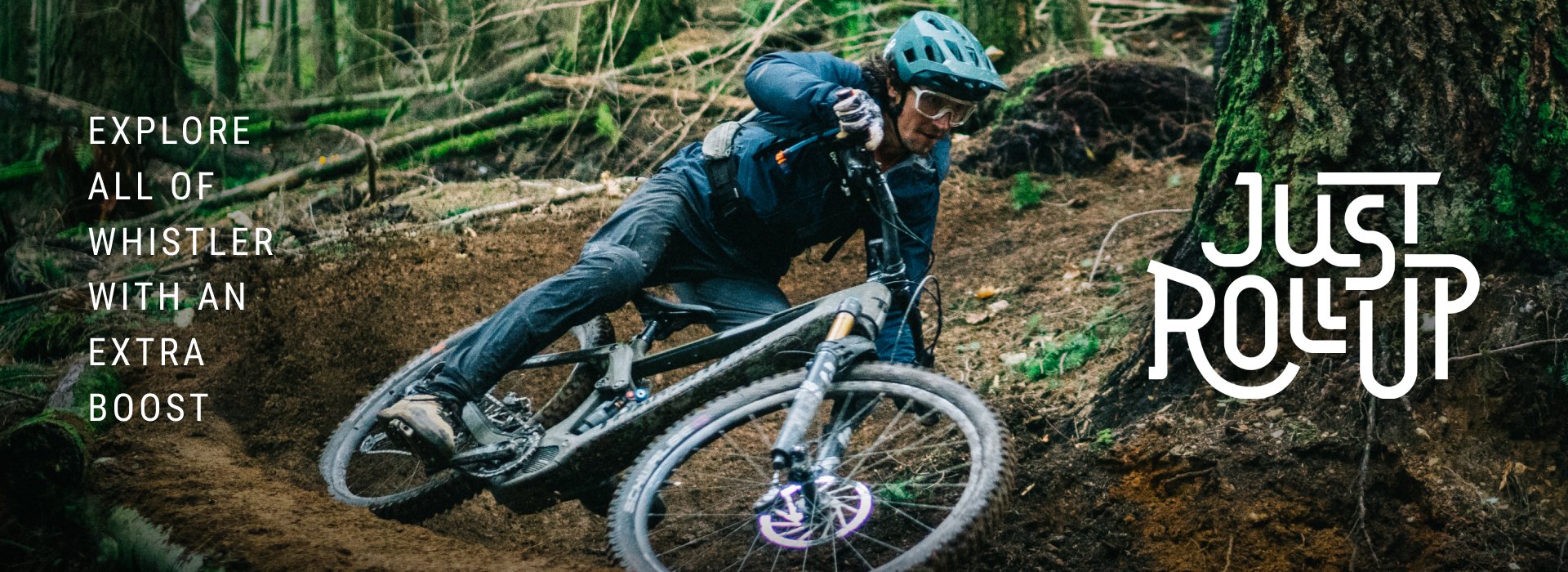 ebike riding through the woods. 