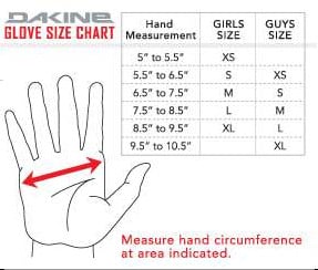 Dakine Glove/Mitten Size Chart