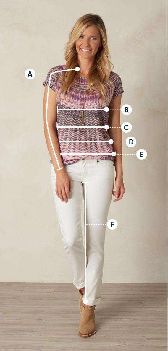 Women's Prana Clothing Size Chart