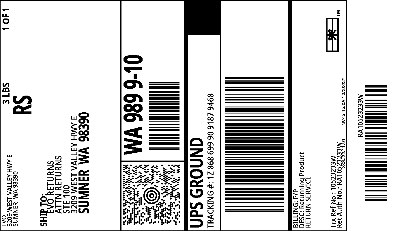 evo Returns UPS Electronic Return Label View/Print Label